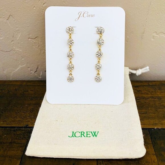 💜 J. Crew Crystal Flower Linear Statement Earrings Gold Tone NWT - Picture 4 of 4